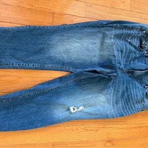 torrid Blue Mid-Rise Ankle Jeans with Distressed Knee